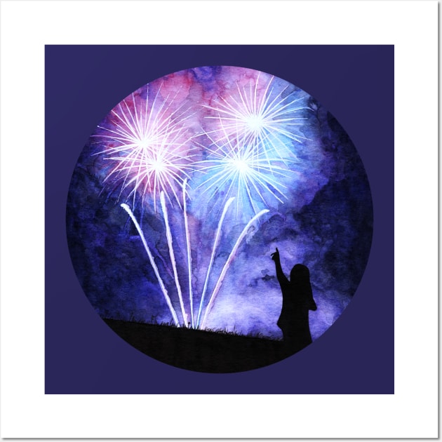 Blue and pink fireworks Wall Art by Savousepate